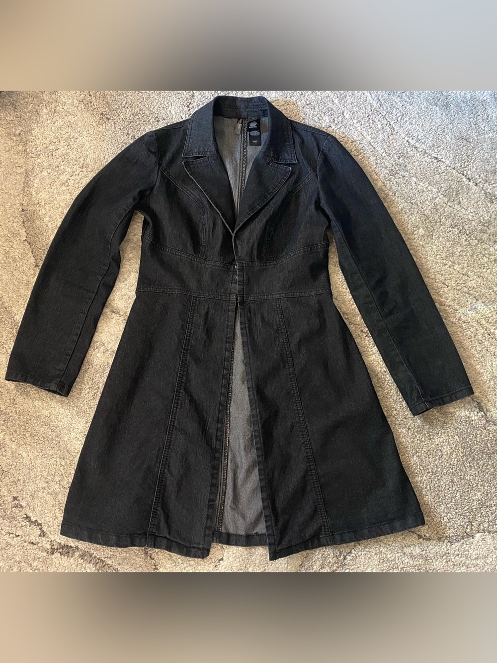 Bisou Bisou Y2K Flared Fitted Dark Denim Trench Size S, RARE 🔥